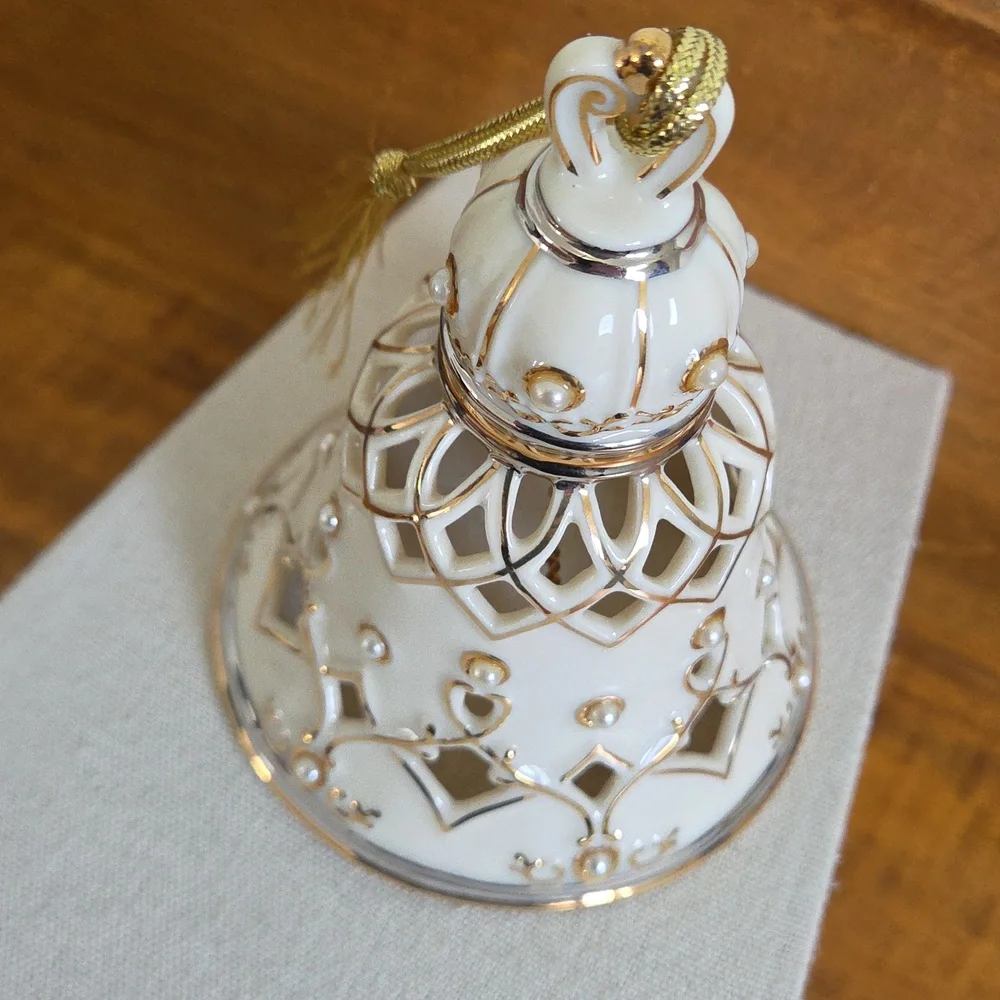 Lenox Florentine And Pearl  Porcelain Bell Ornament - Picture 2 of 4